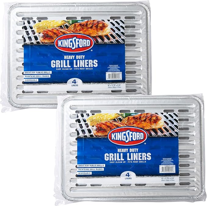 Kingsford Heavy Duty Disposable Grill Liners, 16 x 11.75 Inch, 4 Count | Aluminum foil design, prevents food and sauce from falling through grates, for outdoor BBQ grills daily