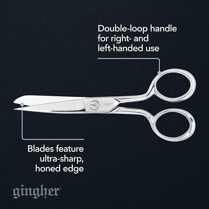 Gingher 5" Straight Fabric Scissors for Cutting Curves & Buttonholes | Premium Hand-Finished Forged Steel, Sharp Knife Edge Sewing Scissors for Cutting Cloth, Ambidextrous Design, Leather Sheath