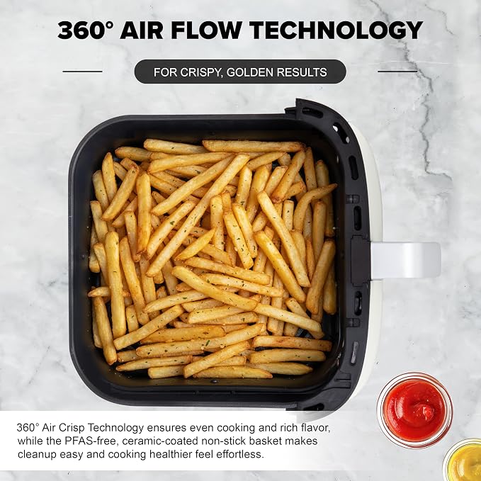 Nuwave Brio Plus 7QT Air Fryer, Extra Crispy Results w/Less Oil, PFAS-Free | Non Toxic, Odor-Free, More Even, 100 One-Touch Presets, 6-in-1: Air Fry, Bake, Roast, Toast, Dehydrate & Reheat, 50°F–400°F