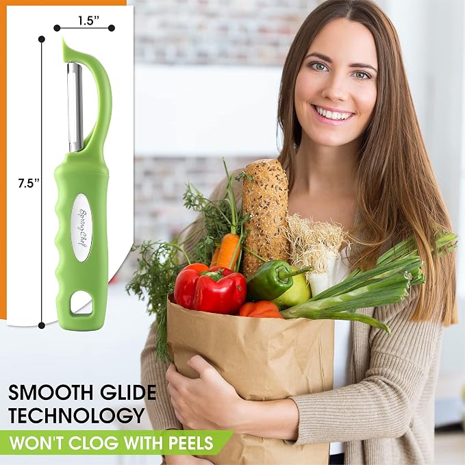 Spring Chef Swivel Vegetable Peeler for Kitchen w/Soft Grip Handle, Green | Premium Potato Peeler w/ Ultra Sharp Stainless Steel Blades, Multifunctional Veggie Peeler for Apple, Carrot, Cucumber, Fruit
