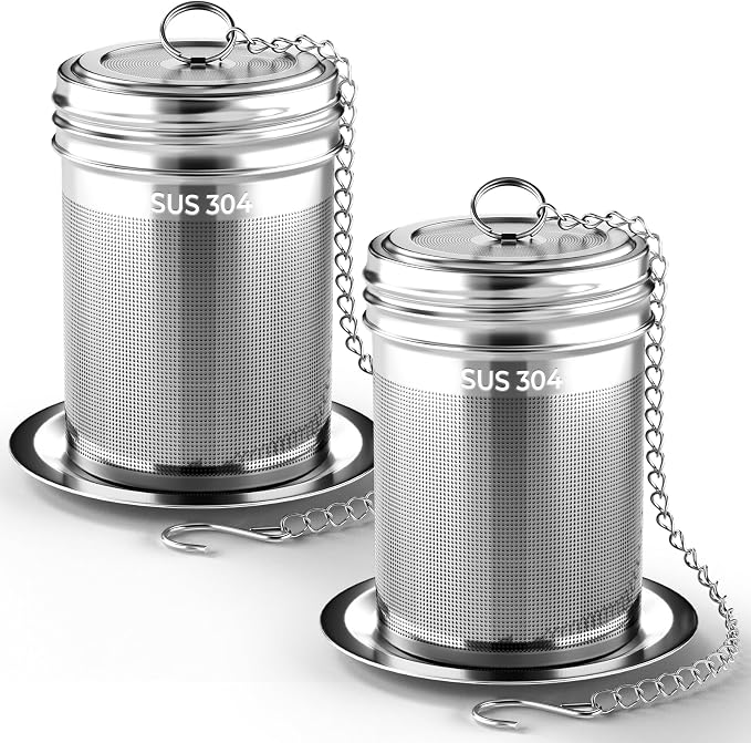 2 Pack Reinmoson Large Tea Infuser for Loose Tea & Spice Ball for Cooking | 304 Stainless Steel Extra Fine Mesh Large Tea Strainer, 2.1” x 2.9” Loose Leaf Tea Steeper for Black Tea, Rooibos, etc