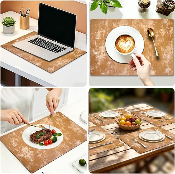 Faux Leather Placemats Set of 4, 11.8"x17.7", Apricot | Reversible Table Mats, Waterproof, Stain & Heat Resistant, Easy Clean for Dining, Gatherings, Outdoor