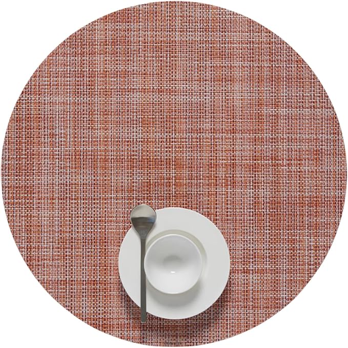 Chilewich Mini Basketweave Placemats, Round Woven Placemats Set of 4 | Reusable, Stain-Resistant, Indoor/Outdoor Tabletop Protection, Cinnamon, 15" Round