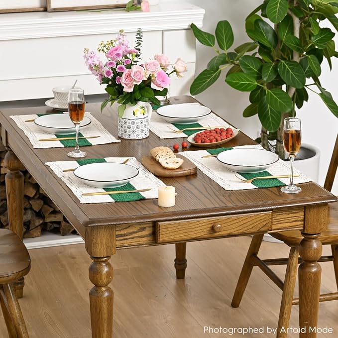 Artoid Mode Dark Green Farmhouse Rustic Placemats Set of 4,12x18 Inch Seasonal Holiday Hollow Table Mats Party Kitchen Dining Decoration