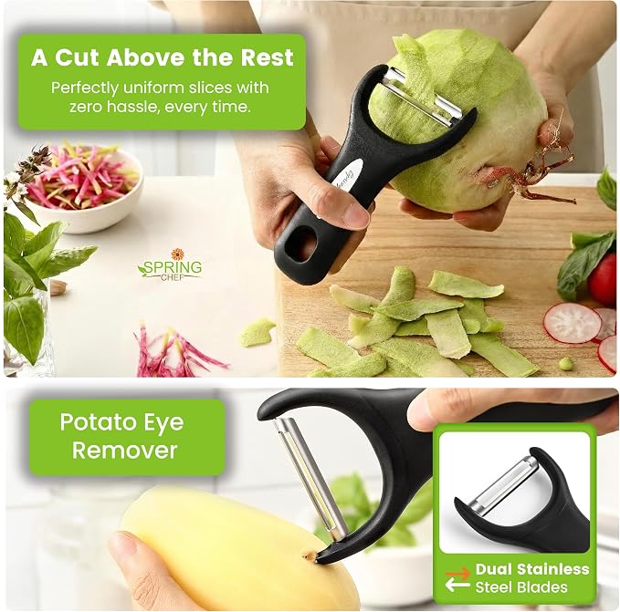 Spring Chef Stainless Steel Y Shaped Vegetable Peeler for Kitchen - Black | Heavy Duty Potato Peeler with Ultra Sharp Blades & Soft Grip Handle for Apple, Carrot, Cucumber, Veggie, Fruit, Citrus