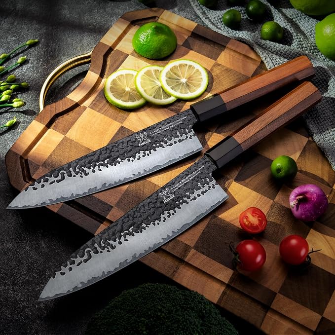 8" Japanese Knife, Hand-Forged Ultra Sharp Chef Knife Gifts for Men | 5-Layer High Carbon 9CR18MOV Steel Kitchen Knife with Rosewood Handle for Home Cooking/BBQ, Unique Birthday Gifts for Dad/Mom