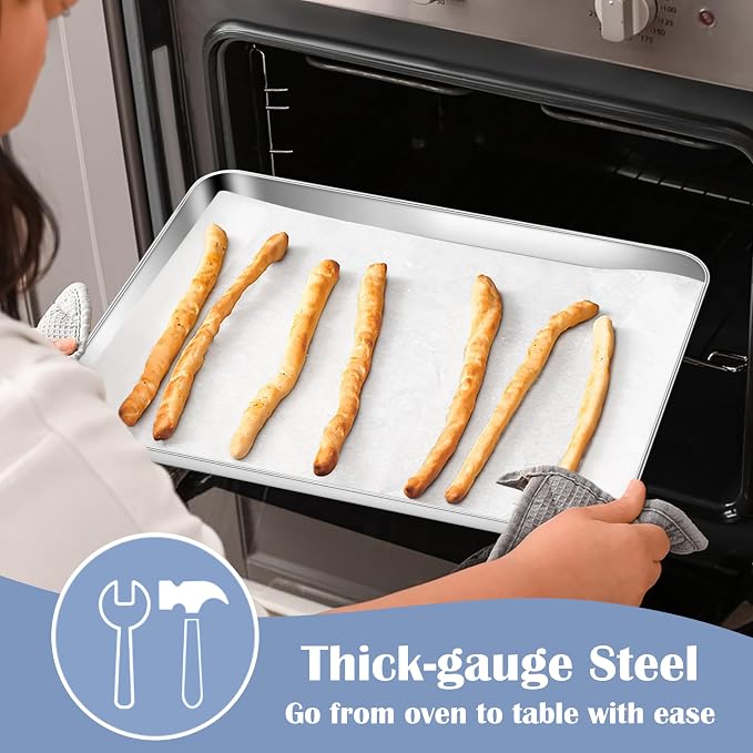 E-far Stainless Steel Baking Sheet Set, 12.4” x9.7” x 1” Cookie Sheet | Non-toxic Metal Toaster Oven Tray for Oven Baking Cake Cookie, Healthy & Rust Free, Mirror Finish & Dishwasher Safe