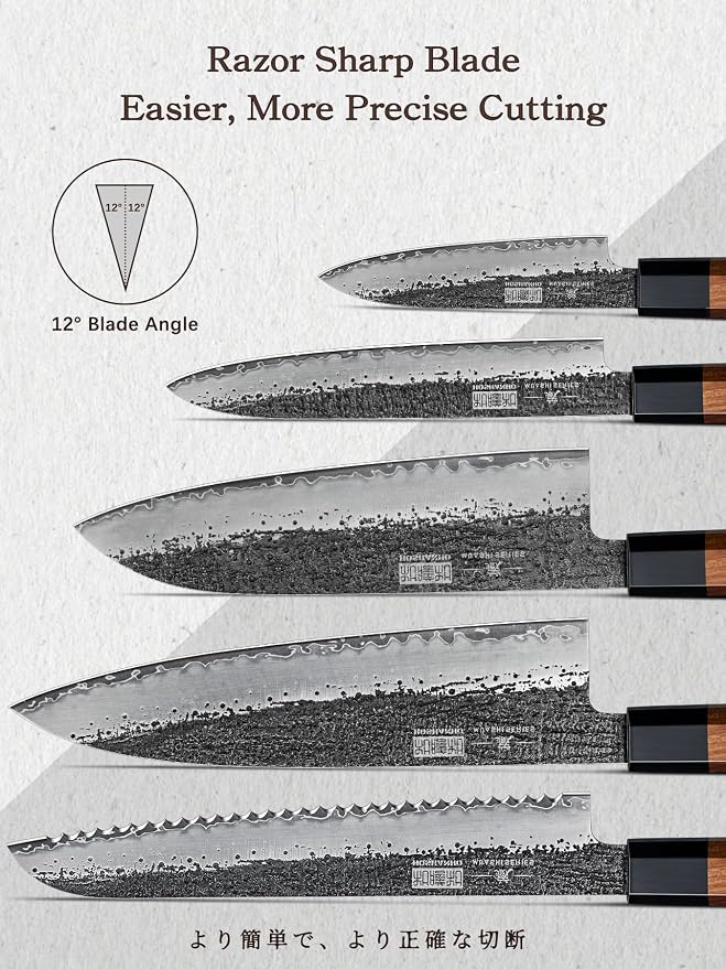 HOSHANHO 5 Pieces Knife Set, 10CR15MOV High Carbon Steel Chef Knife Set | Razor Sharp Japanese Kitchen Knife Set for Daily Prep, Professional Knives Set for Kitchen with Ergonomic Rosewood Handle
