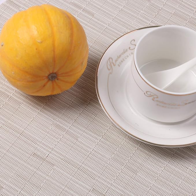 SHACOS Round Table Placemats Set of 7 Wedge Shaped Place Mat with Centerpiece Circle Mat Heat Resistant Small Round Table Mats Washable (7, Beige)