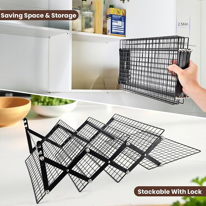 2/3/4-Tier Collapsible Cooling Rack for Baking,Folding Cooling Grid,Adjustable Stackable Roasting Cooking Drying Wire Cooling Rack for Cookies Baking