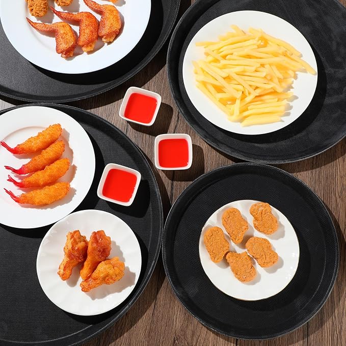 Zopeal 8 Pcs Bar Service Tray Round Plastic Non Slip,11", 14", 16", 18" | For Waiter Server in Restaurant Cafeteria Bar, Raised Edges Prevent Spills, Cocktail Food Server, Textured Surface Grip