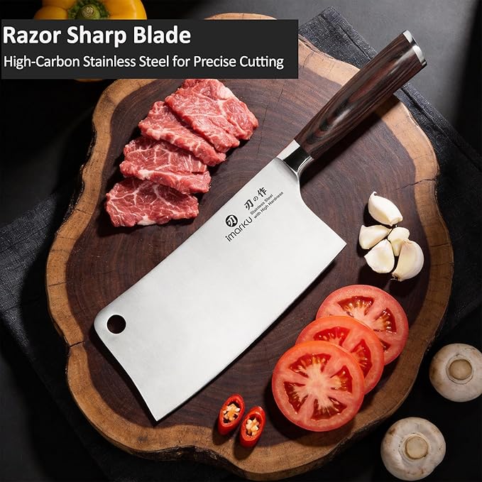imarku Cleaver Knife 7 Inch, Japanese High Carbon Stainless Steel Chopper | Ergonomic handle,sharp edge for meat and vegetable,ideal for home and restaurant, practical gift for dads and cooking lovers
