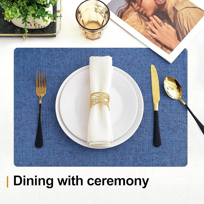 Homaxy Cloths Placemats for Dining Table Set of 4, 13" x 18", Blue | Heat Resistant, Washable, Cotton Linen Blend Table Mats, Easy to Clean Place Mats, Indoor Outdoor