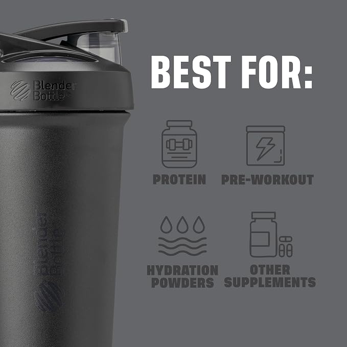 BlenderBottle Sport Sleek Stainless Steel Shaker Bottle 25 oz Black