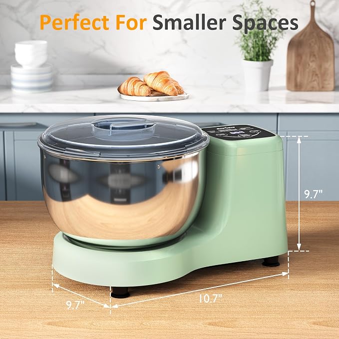 Sunvivi Electric Dough Maker with Ferment Function, 5.3QT Dough Mixer with Adjust Time, Household Stand Mixer Kitchen Flour Kneading Machine, LED Touch Panel, 304 Stainless Steel Bowl, Green