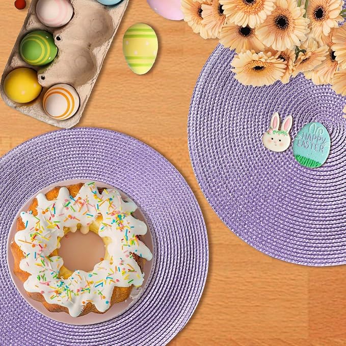 AHHFSMEI Round Placemats Set of 6 Heat Resistant Washable Non-Slip Woven Braided Table Mats for Dining Table Kitchen & Home Decori (Lavender Purple, 6)