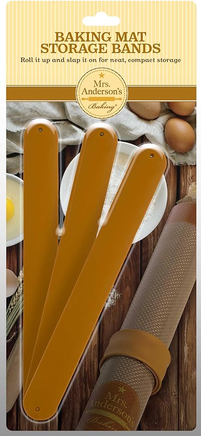 Mrs. Anderson’s Baking Slap-On Storage Bands, Silicone-Coated Steel, Secures Rolled-Up Baking Mats For Storage, Set of 3