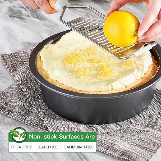 Round Cake Pan Set for Baking, 8 Inch, Nonstick Deeper Circle Cake Pans with Wider Grips, 2 Pieces Layer Cake Tin, Cheesecake Mold, Huty Duty, Dishwasher Safe - Grey