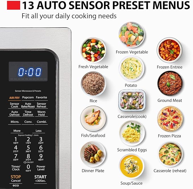 TOSHIBA 4-in-1 Microwave Oven with Air Fryer Combo, 1.5 Cu.Ft, 1000W | Smart Sensor, Convection, Mute Function, Position Memory Turntable, Countertop Use, Silver