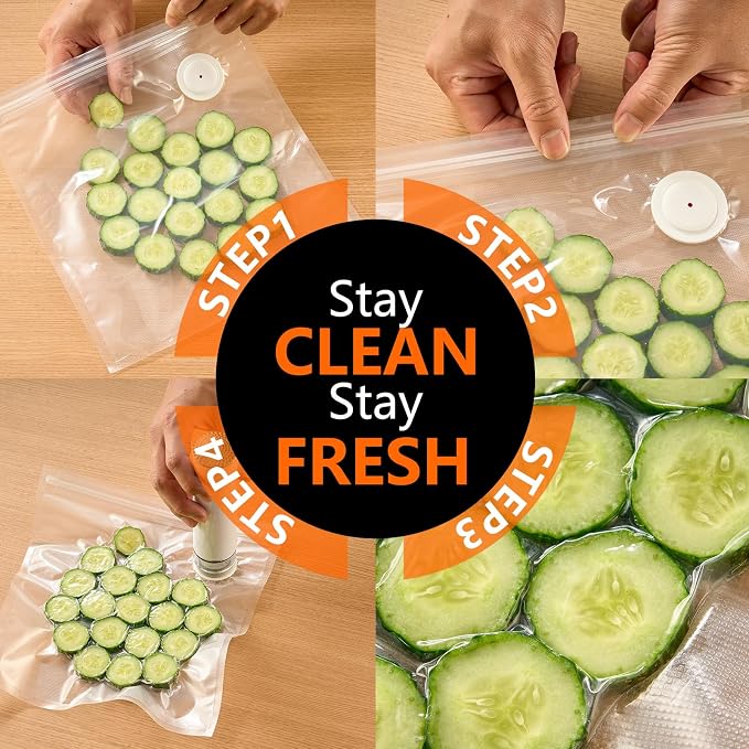 80 Pcs Vacuum Sealer Bags for Food, Reusable BPA-Free Food Storage Bags for Freezer Sous Vide Microwave Heating, Air Valve Zipper Bags (20S+20 M+20 L+20 XL)