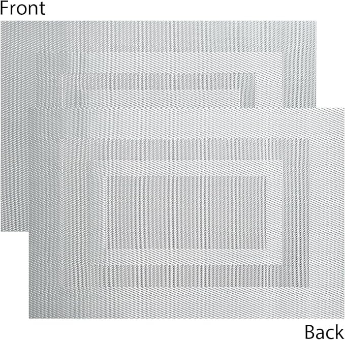 PIGCHCY Placemats Set of 6,Washable Woven Vinyl Kitchen Table Mats Non Slip Placemats Durable Heat Resistant Placemats for Dining Table(Silver White)