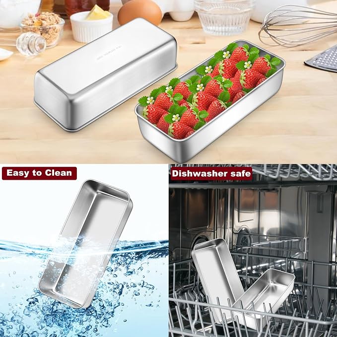 LIANYU Large Baking Loaf Pans Set, 12x5 Inch Stainless Steel Bread Pans | 2 Pack Metal Bakeware Set for Meatloaf, Sourdough Bread, Brownies, Healthy & Sturdy, Dishwasher & Oven Safe