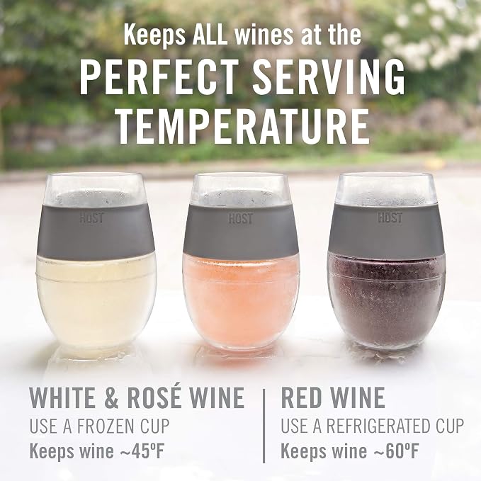 HOST Wine Freeze Cooling Cup, Plastic Double Wall Insulated Freezable Drink Chilling Tumbler with Freezing Gel Wine Glasses for Red and White Wine, Set of 1, 8.5 oz, Black Swirl