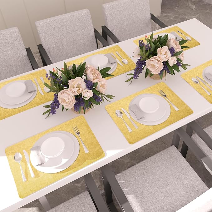 Maxpearl Faux Leather Placemats Set of 6, Easy to Clean, Light Yellow | Waterproof - Heat Resistant - Non Slip - Wipe Clean Dining Table Place Mats, Suitable for Indoor & Outdoor Use, 17''×12''