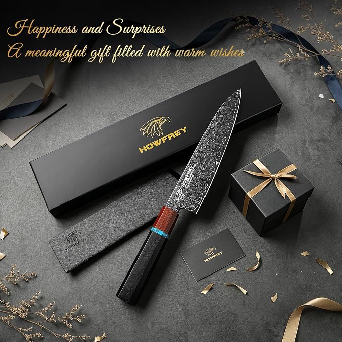 Damascus Chef Knife, 8 Inch 67-Layer Japanese Kitchen Knives Sharp High Carbon Stainless Steel with Ergonomic Pakkawood Handles, Elegant Gift Box Packaging for Home and Kitchen Birthday Dad Mom Gift
