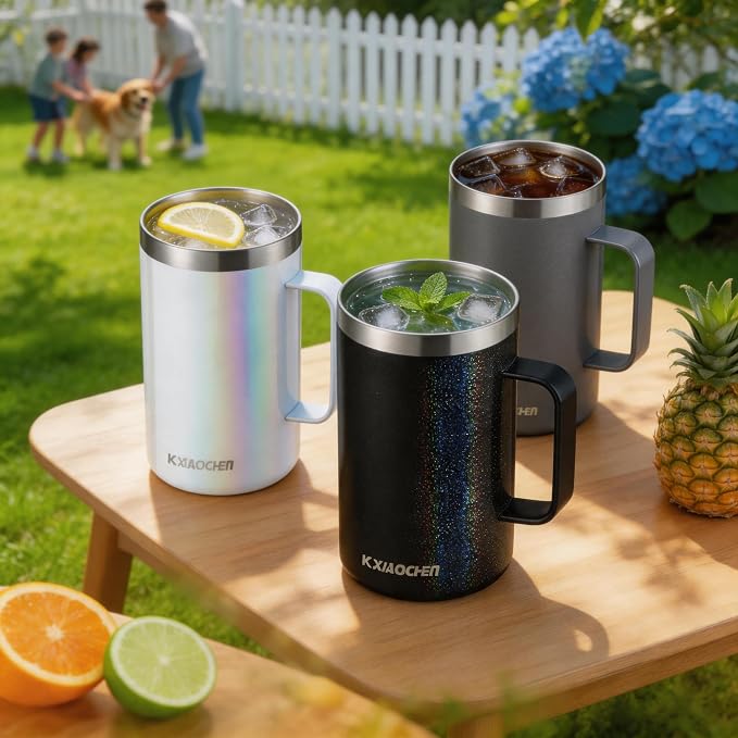 KXIAOCHEN 20 oz Insulated Coffee Mug, Coffee Cup with Lid and Wide Handle | 18/8 stainless steel, 6+ hours hot or 12+ hours cold, wide mouth, no-sweat exterior, for office, work, home and camping