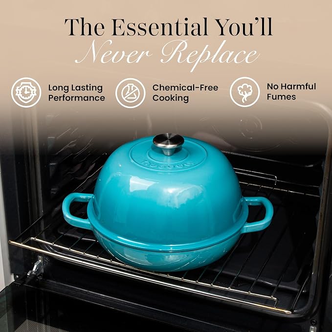 Enamelled Cast Iron Dutch Oven Pot – Dutch Oven For Sourdough Bread Baking – Cast Iron Bread Pot – Blue, 6 Quarts, 26cm – by Nuovva