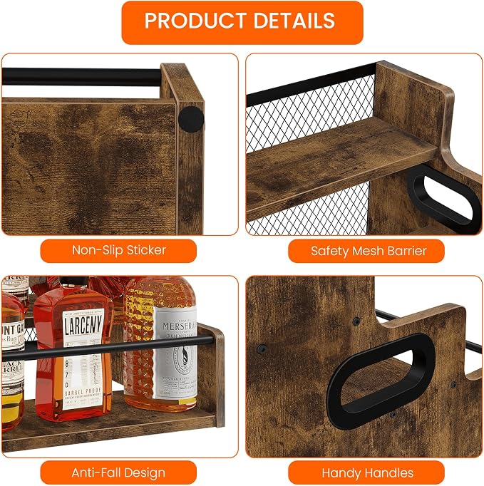 Liquor Bottle Display Shelf, 3 Step Coffee Syrup Rack Organizer, Countertop Liquor Wine Rack, Mini bar, Liquor Cabinet, Home Retro Bar Shelf Stand for Whiskey Alcohol Drink
