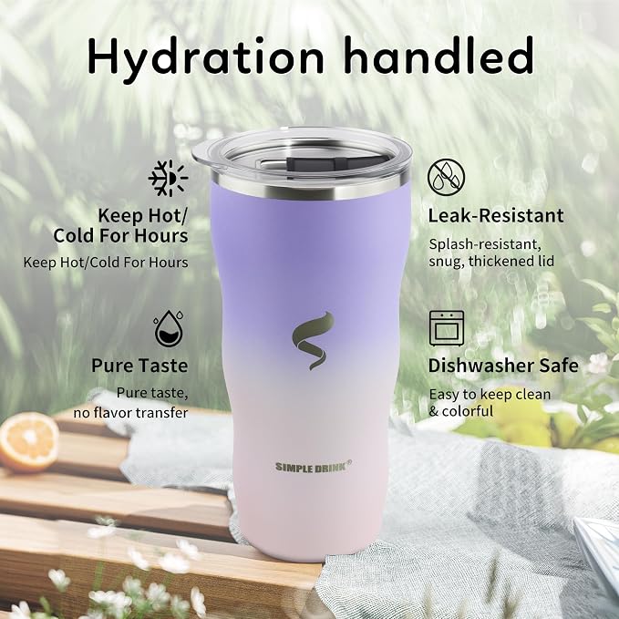 20 oz Insulated Tumbler, Straw and Flat Lids,White Pouple | 18/8 stainless steel, double-wall vacuum insulation, BPA-free materials, reusable straw, for everyday hot and cold drinks.