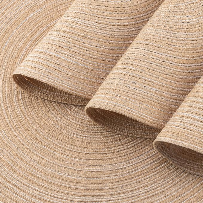 Winknowl Round Braided Placemats Set of 8 Washable Woven Heat Resistant Table Mats for Kitchen Dining Tables 15 inch Round Place Mats (Beige,8)