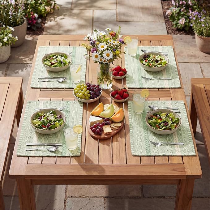 Artoid Mode Sage Green Farmhouse Woven Braided Stripe Placemats Set of 4,12x18 Inch Seasonal Holiday Table Mats Party Kitchen Dining Decoration