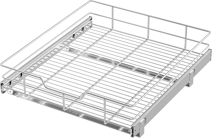 Pull Out Cabinet Organizer 21" W X 22" D, Chromed, Full Slide Out Drawers | For Kitchen Organizers and Storage, Pull Out Drawers For Cabinets Capacity Heavy Duty Caddy, Cabinet Shelves, Bathroom Pantry