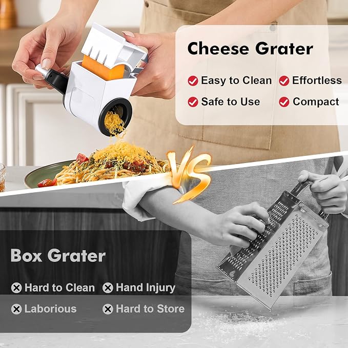 GDL Rotary Parmesan cheese Grater, Cheese Grater Shredder Hand Crank | No BPA, Stainless Steel Etched Blade, Dishwasher Safe, Ergonomic, Hard & Soft Cheese, Multi-Purpose, Detachable, Ambidextrous