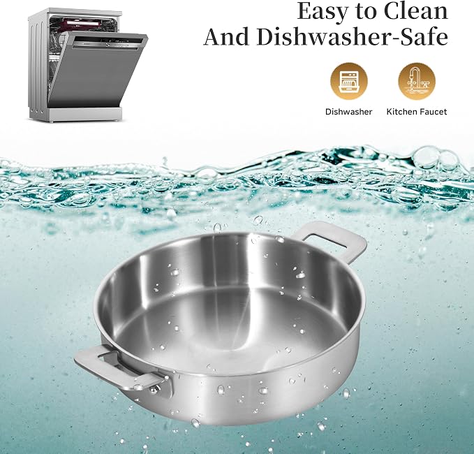 8.5-10 Inch & 6QT Tri-Ply Stainless Steel Pan Set wih Lid | Multi-Purpose | Induction Cooking Skillet | Jumbo Cooker | Dishwasher & Oven Safe | Compatible with All Cooktops | Two Handles for Conversion