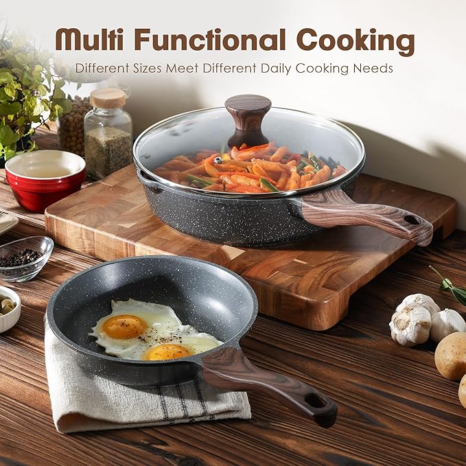 SENSARTE Nonstick Frying Pans, Grey(8 Inch Frying Pan and 3.5QT Saute Pan) | Swiss Granite Coating, Free of PFOA&PFOS, Compatible with All Stoves Including Induction Cooktops, Easy to Clean
