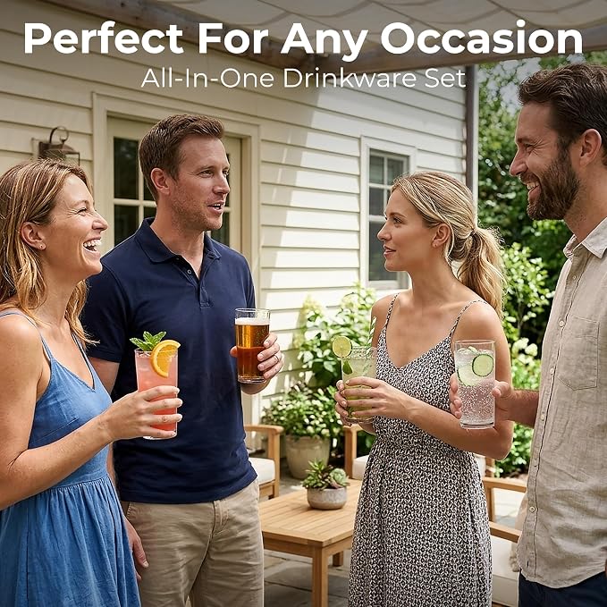 Zulay Kitchen Plastic Drinking Glasses (Set of 8) – 16oz Acrylic Shatterproof Water Cups for Home, Kitchen & Outdoors – Crystal Clear Glass Look – BPA & Lead-Free – Top-Rack Dishwasher Safe