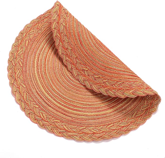 SHACOS Round Placemats Set of 6 Woven Round Table Mats 15 inch Circle Braided Edge Washable Cotton Polyester Kitchen Dining Table Place Mats, Fall Color Mix (Pack of 2)