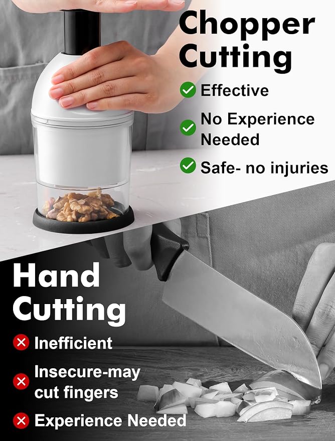 GDL Food Chopper, Manual Slap Vegetable Chopper Onion Dicer, Garlic Mincer | Hand Chopper for Onion Nut Pepper Celery Tomato, Easy & Safe Chopping, No BPA, Durable Stainless Steel Blade, Dishwasher Safe