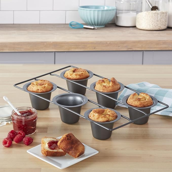 Chicago Metallic 6-Cup Popover Pan,Heavyweight Aluminized Steel with Nonstick Coating,Ideal for Yorkshire Pudding,Muffins,and Popovers,(Pack of 6)