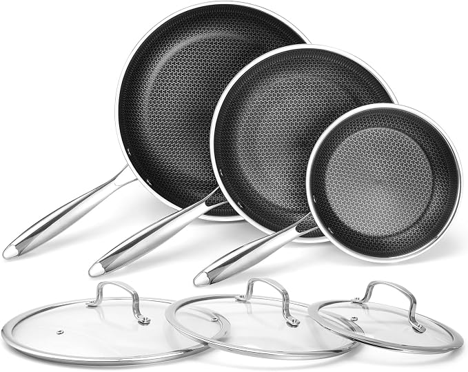 Stainless Steel Non Stick Frying Pan with Lid - PFOA Free | Induction Compatible | Oven & Dishwasher Safe | Stay Cool Handle | Versatile for All Stovetops | Gift