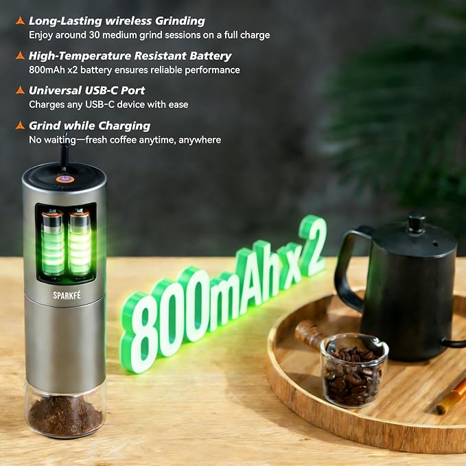 Portable Electric Coffee Grinder, Rechargeable Handheld Grinder with Stainless Steel Conical Burr, Adjustable Grind Settings, for Espresso, Moka, Pour Over, French Press, Cold Brew, Obsidian
