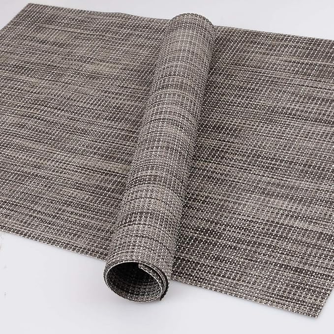homEdge PVC Placemat, 4 PCS of Non-Slip Heat Resistant Place Mats, Washable Vinyl Placemats, Set of 4 – Linen Gray