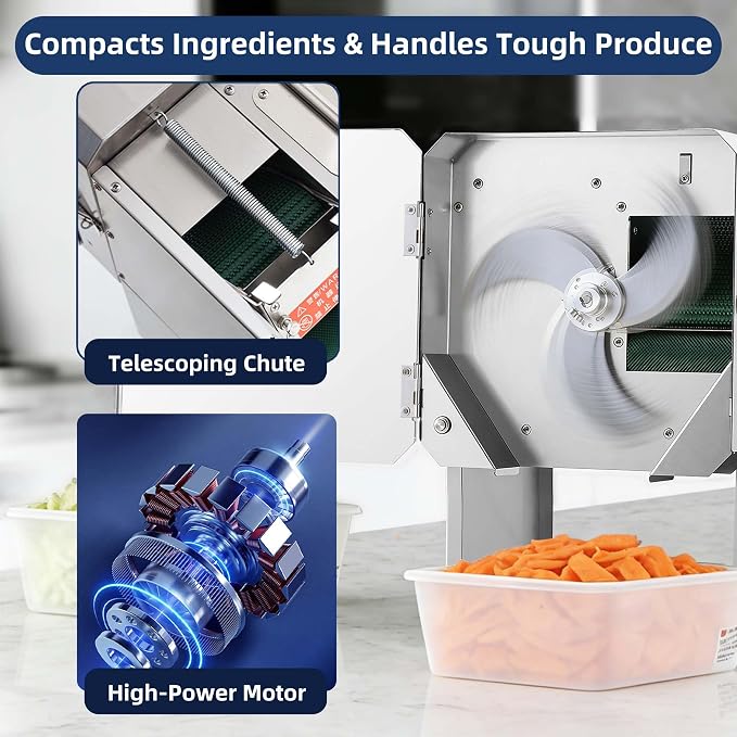 Commercial Electric Vegetable Slicer & Chopper, 4-in-1 Food Cutter | Multi-function slicer/chopper for onion & green onion; slice shred dice, easy-clean, salad meal prep, home/commercial use