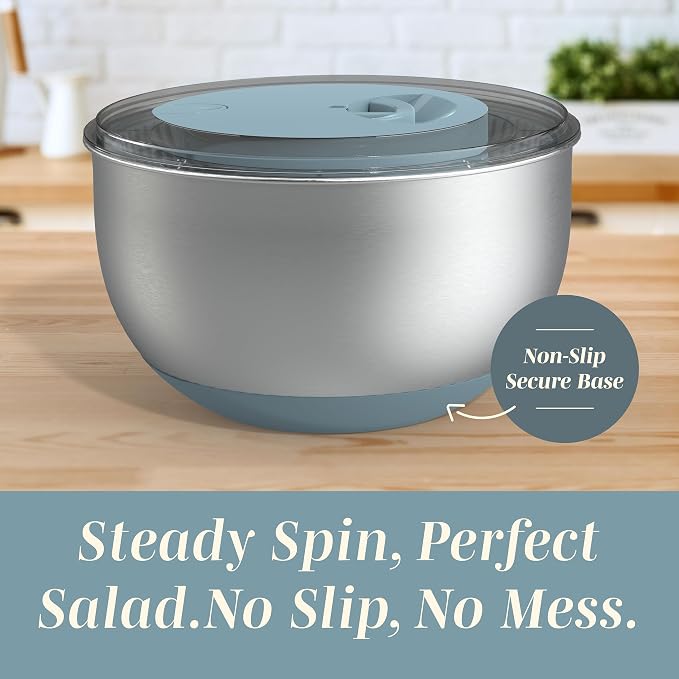 COOK WITH COLOR Stainless Steel Salad Spinner - 5 Qt. Lettuce Washer And Vegetable Spinner Dryer for Easy Salad Prep - Non Slip Base with Pull Handle - Auto Stop Brake System, Stain and Odor Resistant