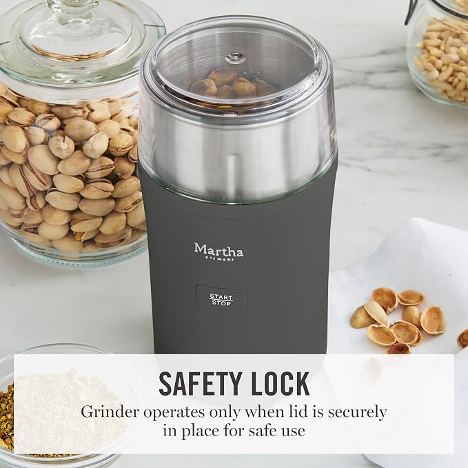 Martha Stewart Electric Coffee & Spice Grinder with Dual Bowls, Caviar Gray | Dual 2.5oz Removable Bowls for Coffee Beans, Nuts, Herbs & Spices, Stainless Steel Blade, One-Touch Pulse Control, Easy Clean
