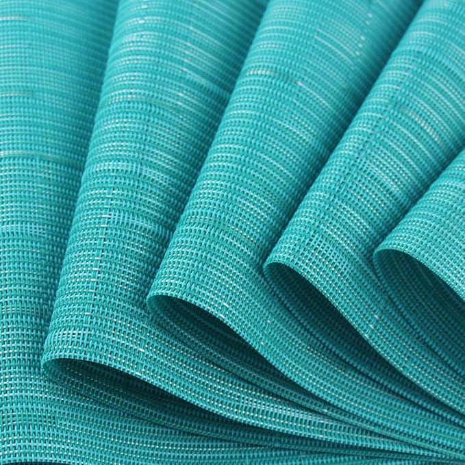 PIGCHCY Placemats,Washable Durable Vinyl Woven Table Mats,Elegant Heat Resistant Placemats for Dining Table Set of 6 (18 x 12 inches, Turquoise)